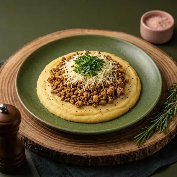Escondidinho de patinho com purê de mandioca